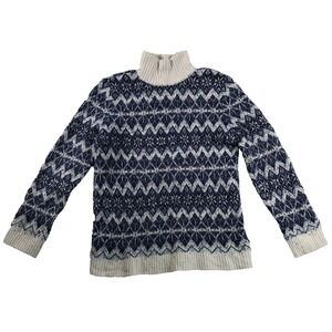 Talbots Sweater Women's Small Blue Off White Ivory Mock/Turtleneck Winter